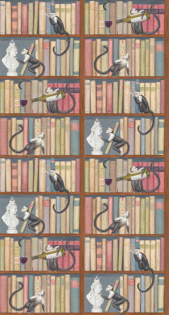 Cheeky Monkeys in the Library Wallpaper