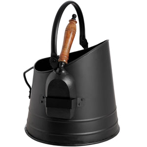 Black Coal Bucket with Teak Handle