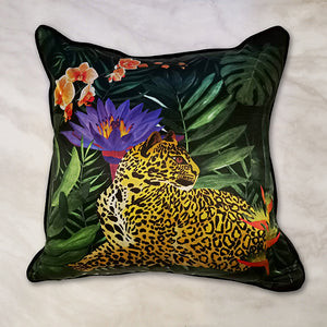 Fleurs Exotiques Silk Leopard Cushion