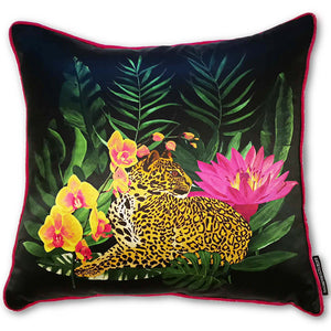 Fleurs Exotiques Silk Leopard Cushion - Pink