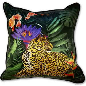 Fleurs Exotiques Silk Leopard Cushion: Seconds