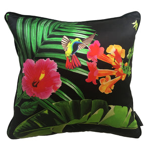 Hummingbird and Hibiscus Silk Cushion