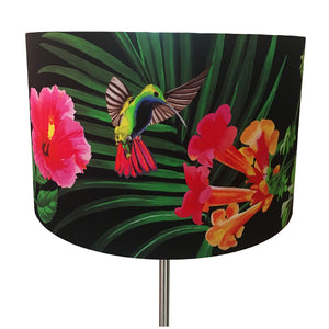 Hummingbird and Hibiscus Silk Drum Lampshade