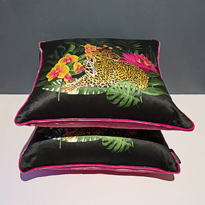 Fleurs Exotiques Silk Leopard Cushion - Pink: Seconds