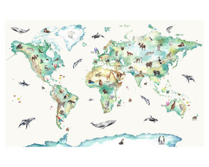 Animal World Map Art Print