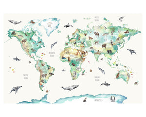 Animal World Map Art Print
